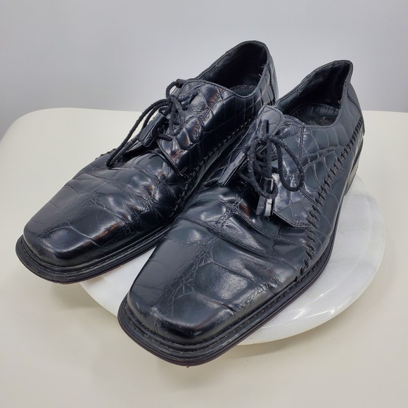 Giorgio Brutini Mens Black Croc Embossed‎ Leather Square Toe Oxford Shoes 12M main image 8